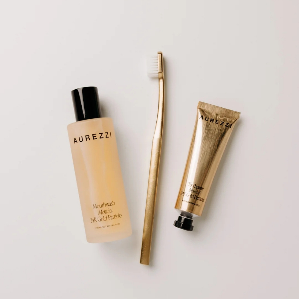 Aurezzi Travel Trio Gold Ağız Bakım Suyu Gold White Soft Diş Fırça